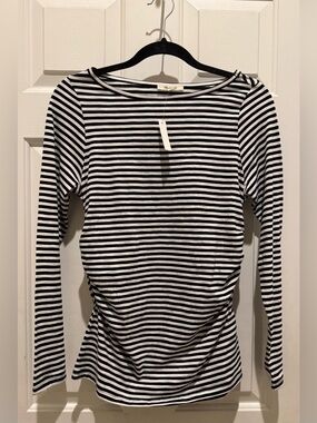 Madewell long sleeve side ruched slub stripe top size small